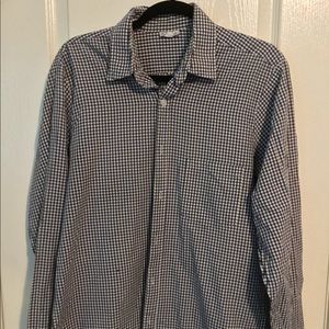 Steven Alan Mens 100% Cotton Shirt - Blue, Black Micro Plaid Size Large